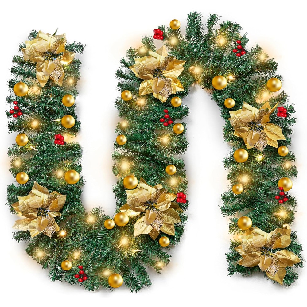Vivo Technologies gold flower Christmas garland with lights (270cm)