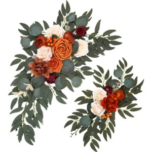 Warm orange artificial wedding arch flower swags (pair)