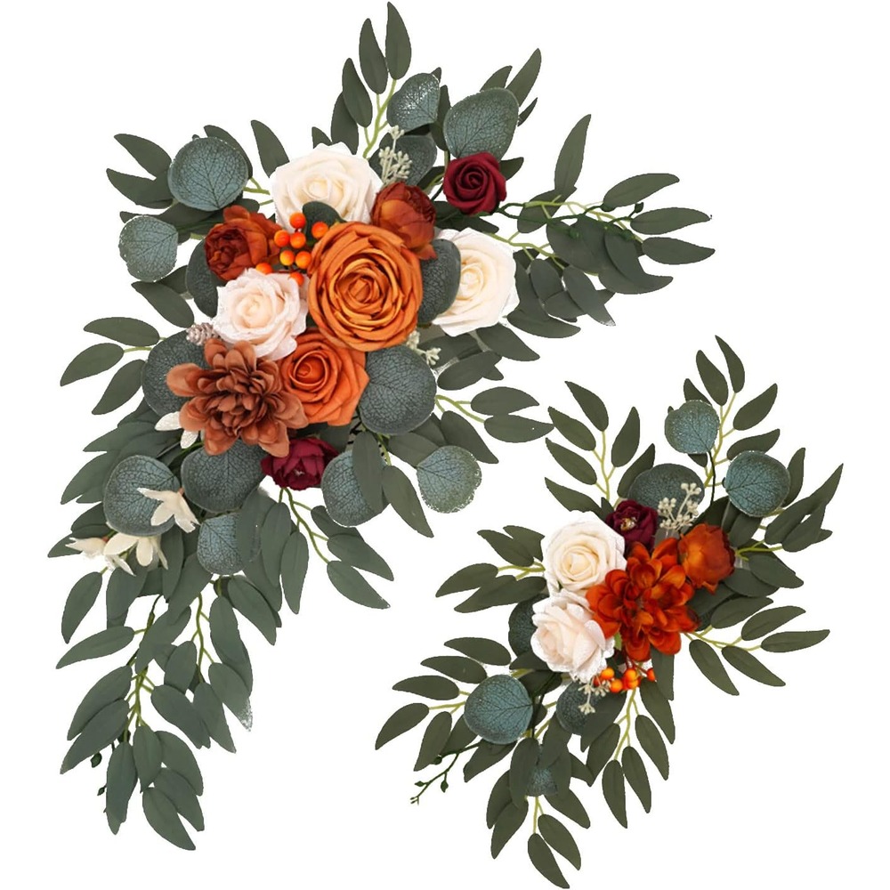 Warm orange artificial wedding arch flower swags (pair)