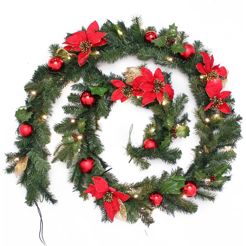 WeRChristmas red and gold pre-lit Christmas garland (270cm)