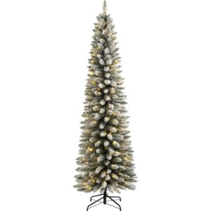 WeRChristmas snowy pencil Christmas tree with warm white lights (6ft 6in)