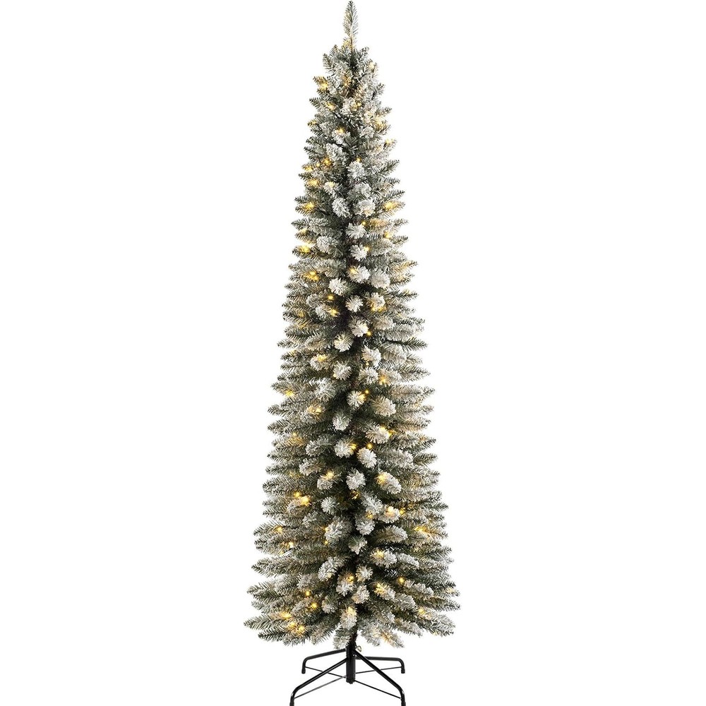 WeRChristmas snowy pencil Christmas tree with warm white lights (6ft 6in)