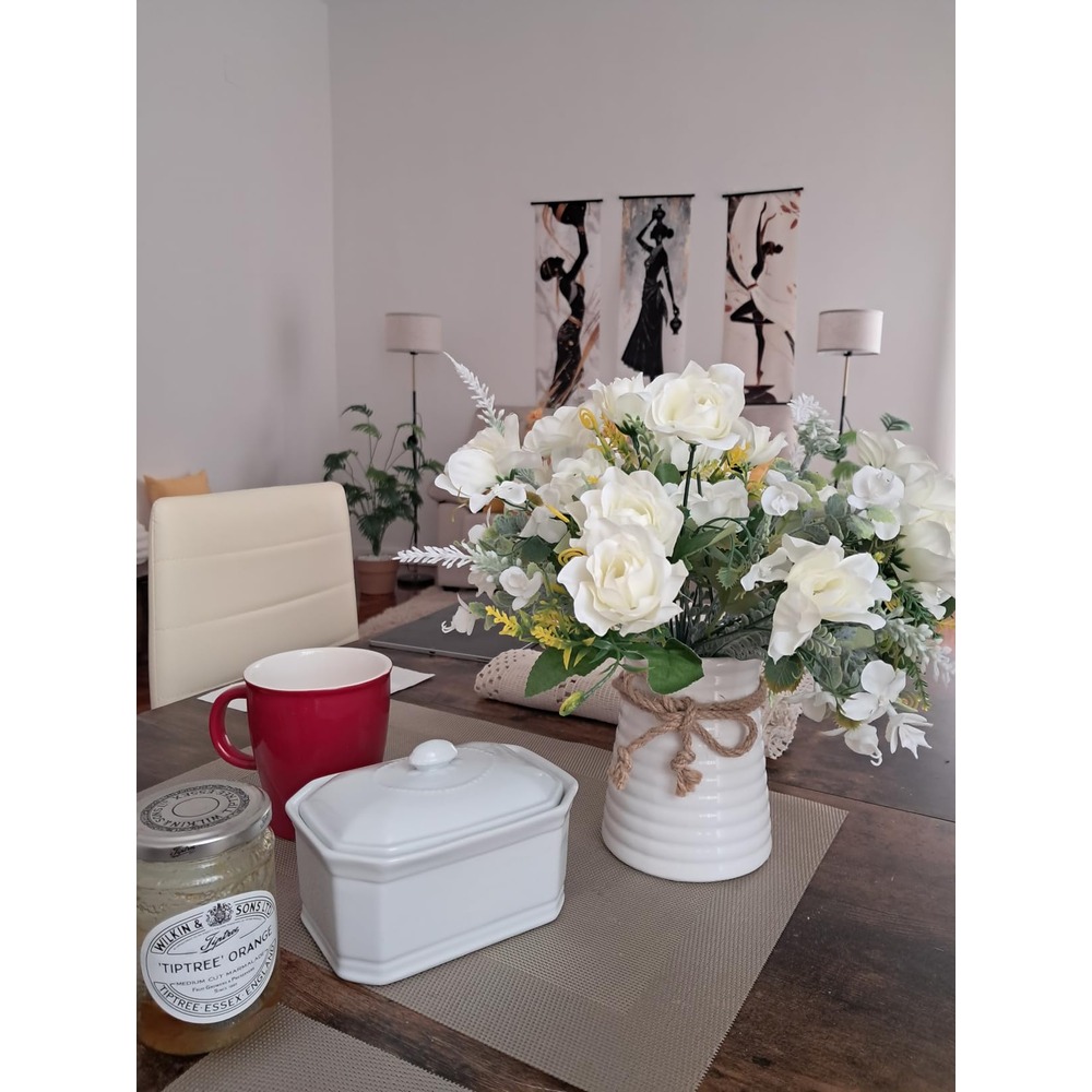 White artificial gardenia bouquet with a ceramic vase (32cm) - Image 2