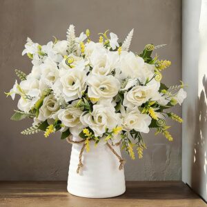 White artificial gardenia bouquet with a ceramic vase (32cm)