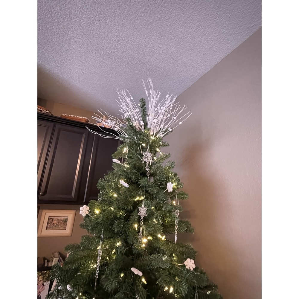 Customer display: White glitter willow-style berry sprays (12 stems, 40cm)