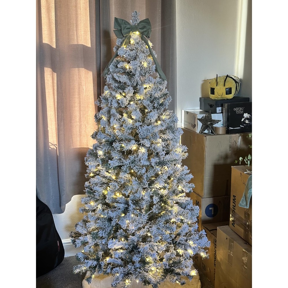 Customer photo of Yaheetech snow-flocked fir Christmas tree with warm white lights